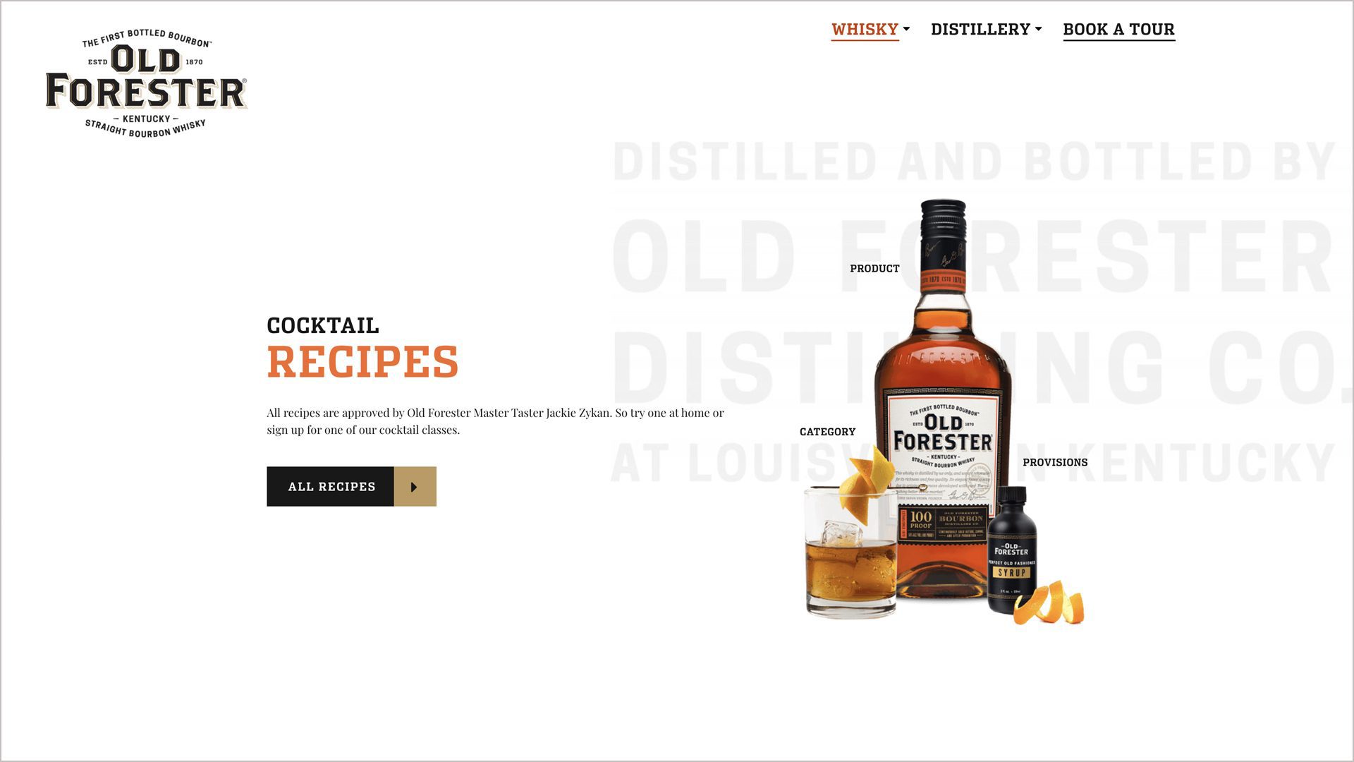 Old Forester website Recipes page